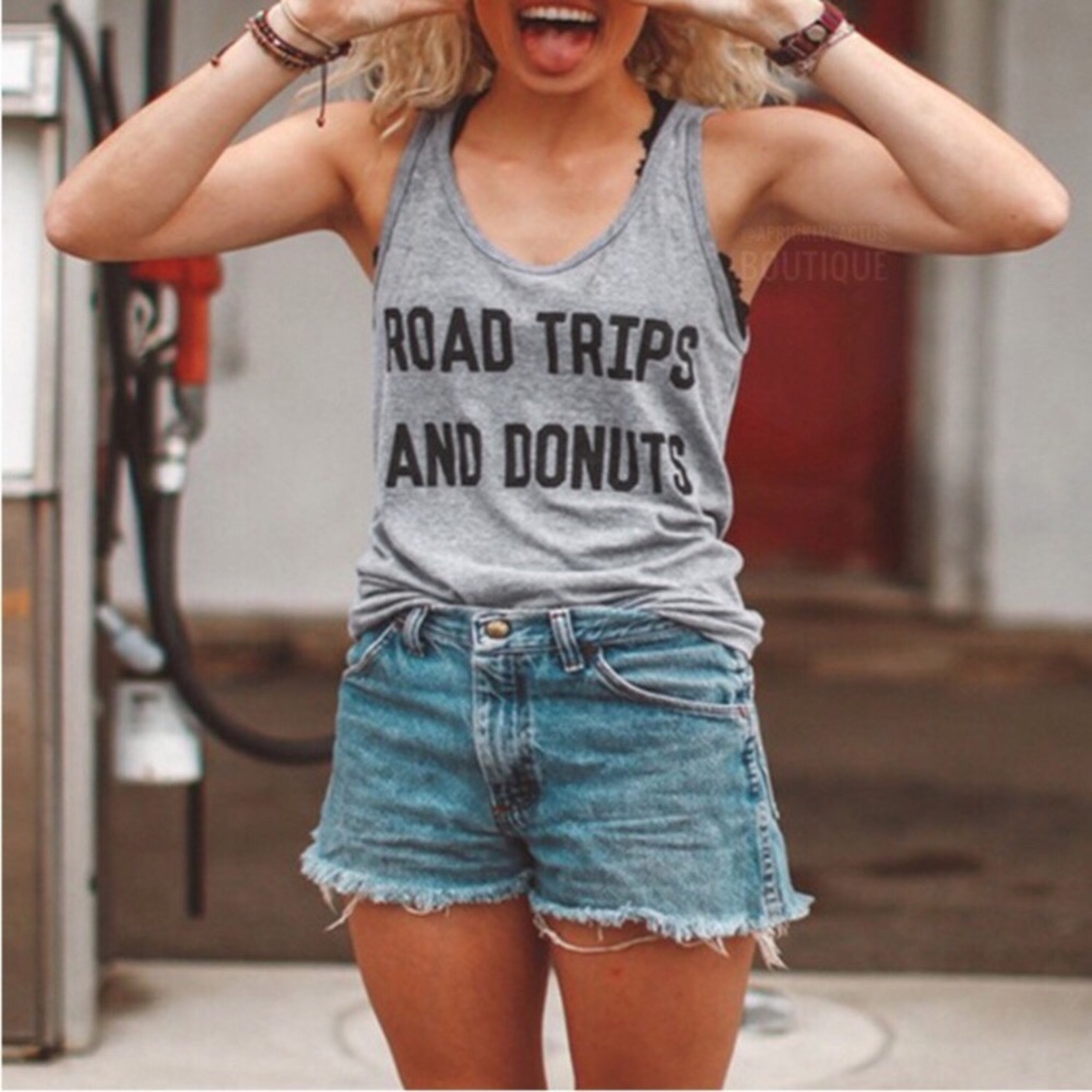 🍩 Road Trips & Donuts Gray Tank Top Tee T Shirt
